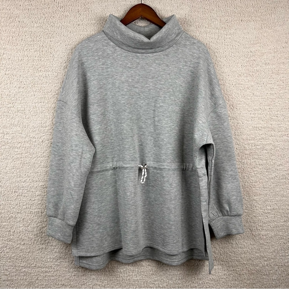 Gray Cowl Neck Drawstring Sweater